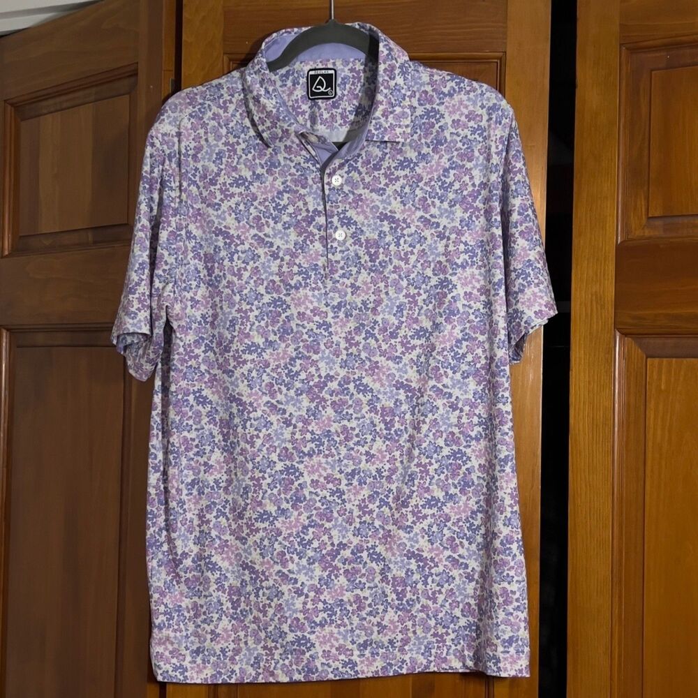 Deolax Men's Large Purple Floral Performance Golf Polo Shirt Moisture Wicking